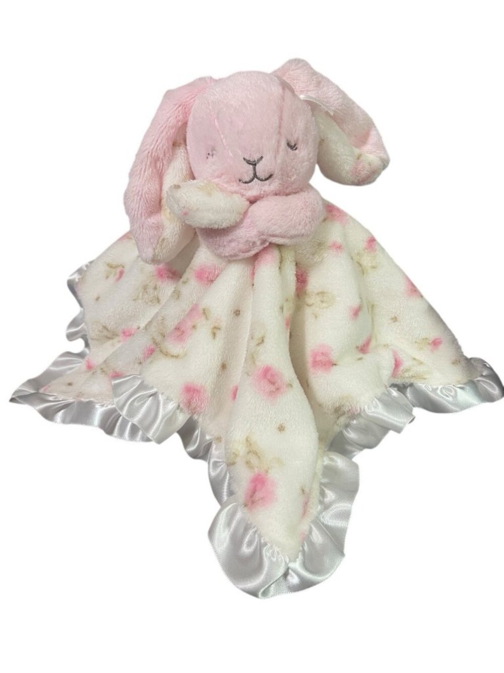 Little Me Pink Bunny Lovey Security Blanket Rattle Vintage Rose Pattern